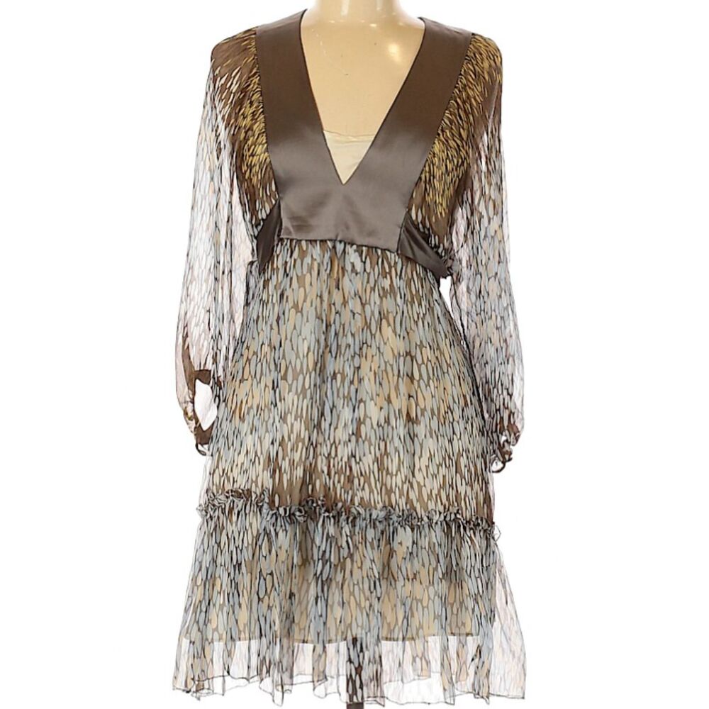 Development by Erica Davies Sheer Silk Satin Trim VNeck Mini Knee Length Dress 0